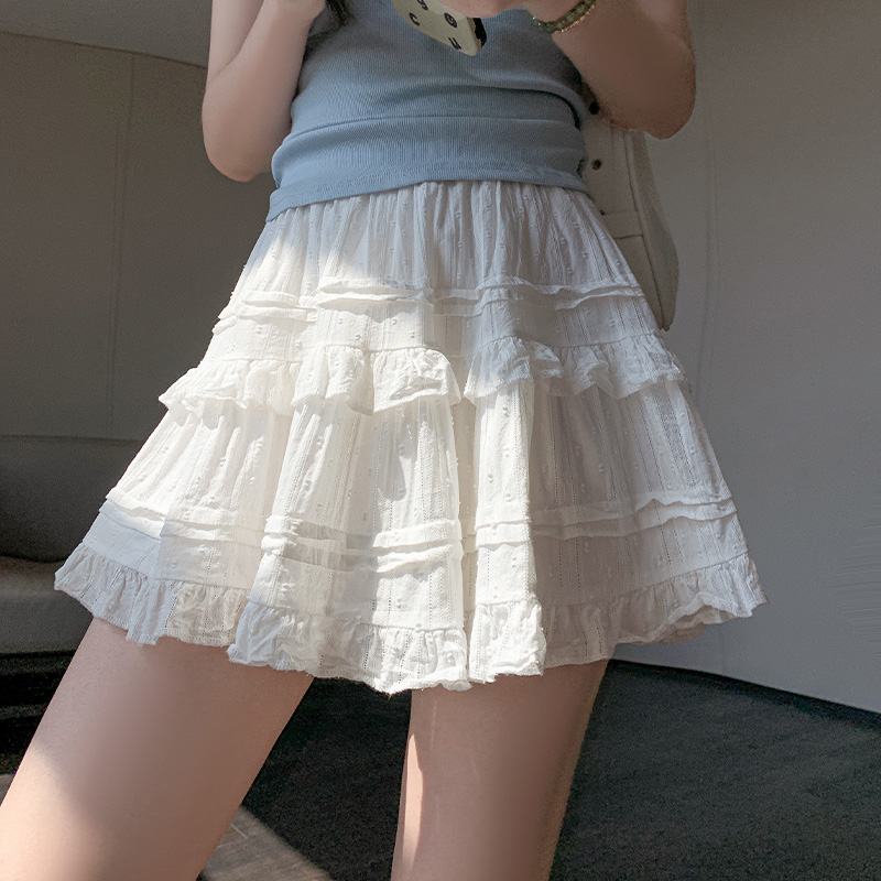 實拍白色蕾絲蛋糕裙女夏季新款小個子a字半身裙防走光芭蕾風短裙