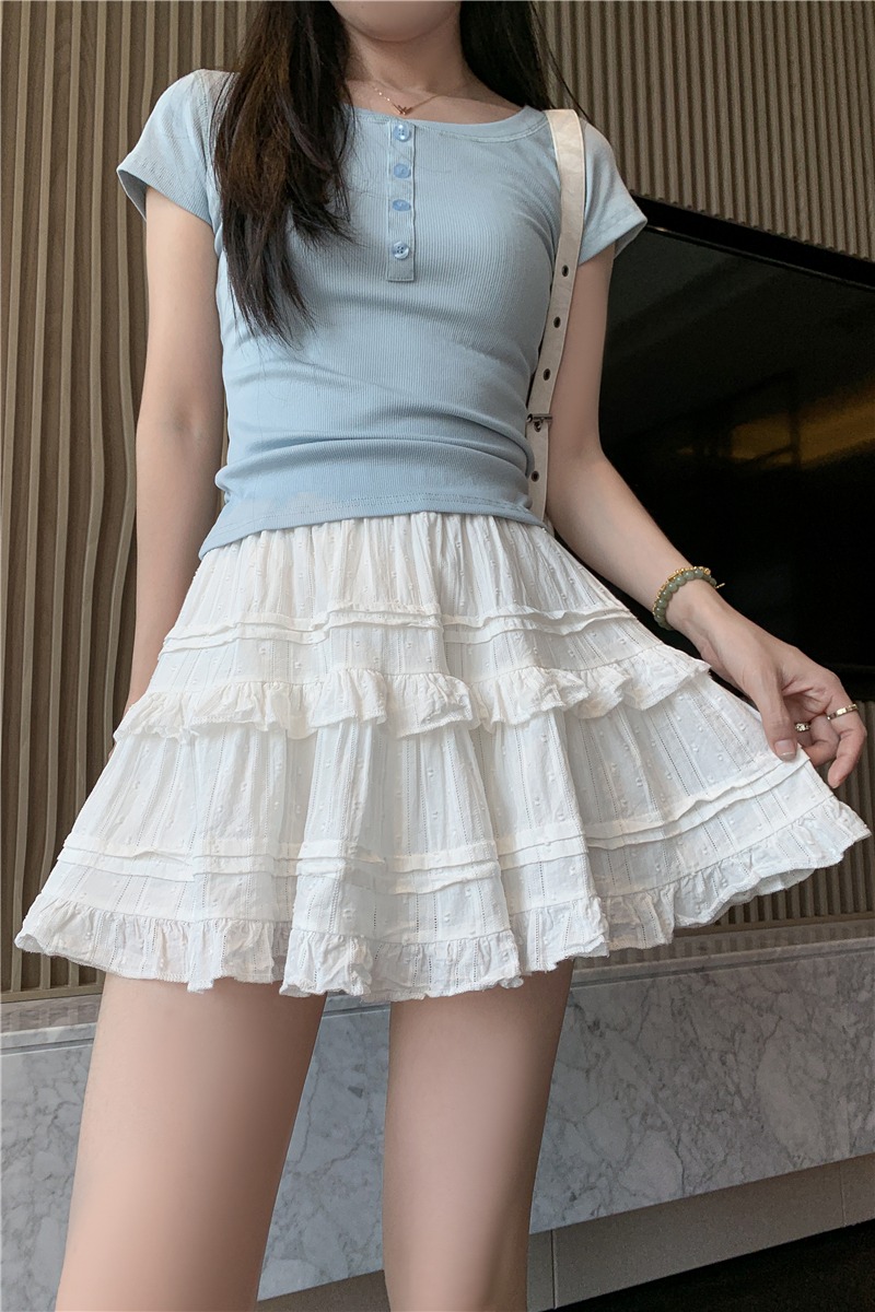 實拍白色蕾絲蛋糕裙女夏季新款小個子a字半身裙防走光芭蕾風短裙