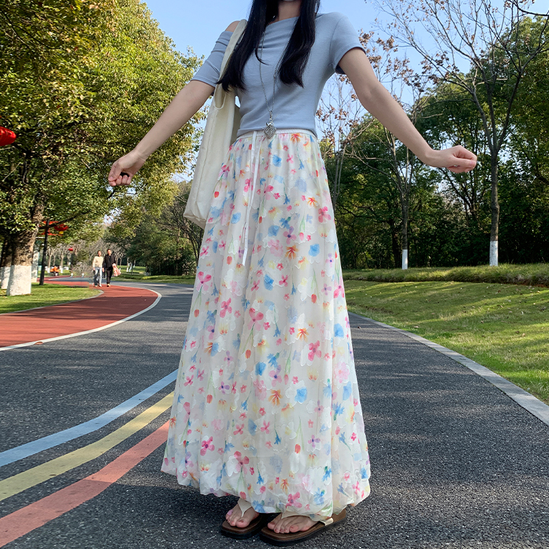 實拍田園彩色碎花花苞褲女夏季新款高腰顯瘦休閑九分闊腿畫報裙褲