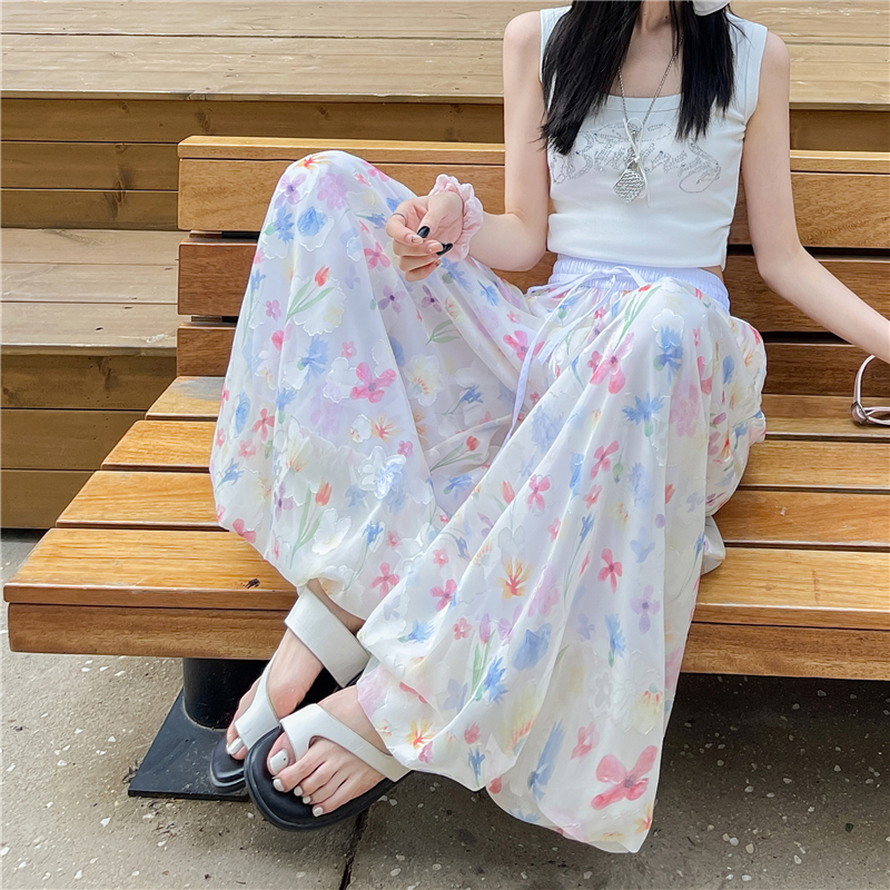 實拍碎花花苞裙褲女夏季2026新款小個子寬松冰絲涼涼闊腿蓬蓬褲裙