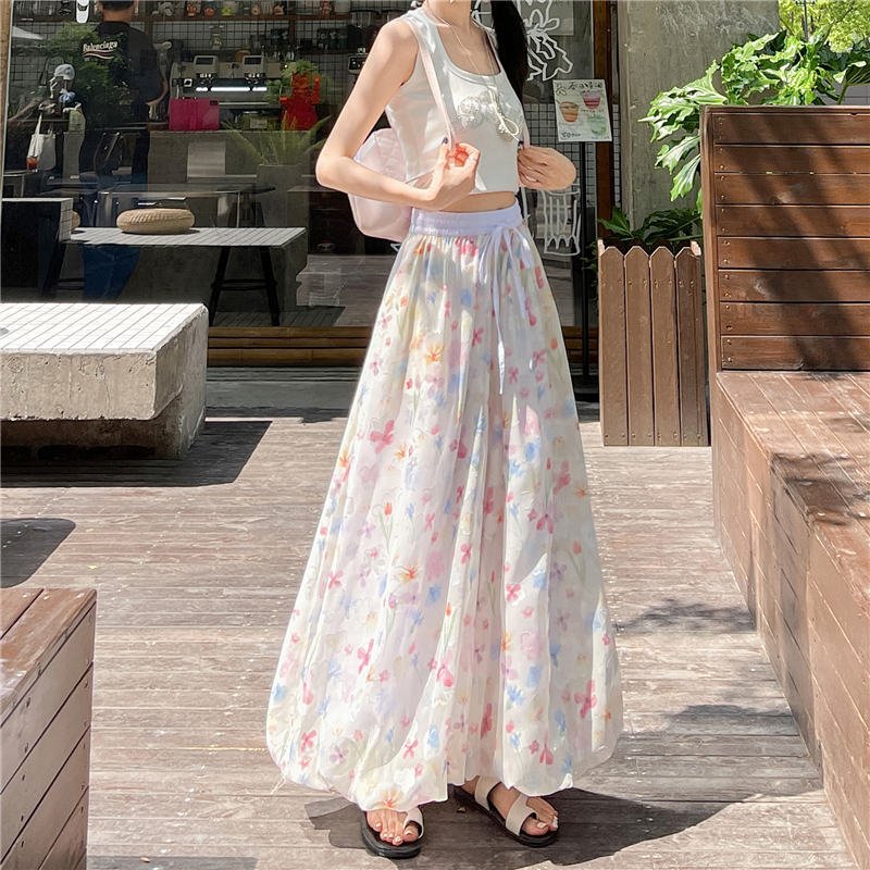 實拍碎花花苞裙褲女夏季2026新款小個子寬松冰絲涼涼闊腿蓬蓬褲裙