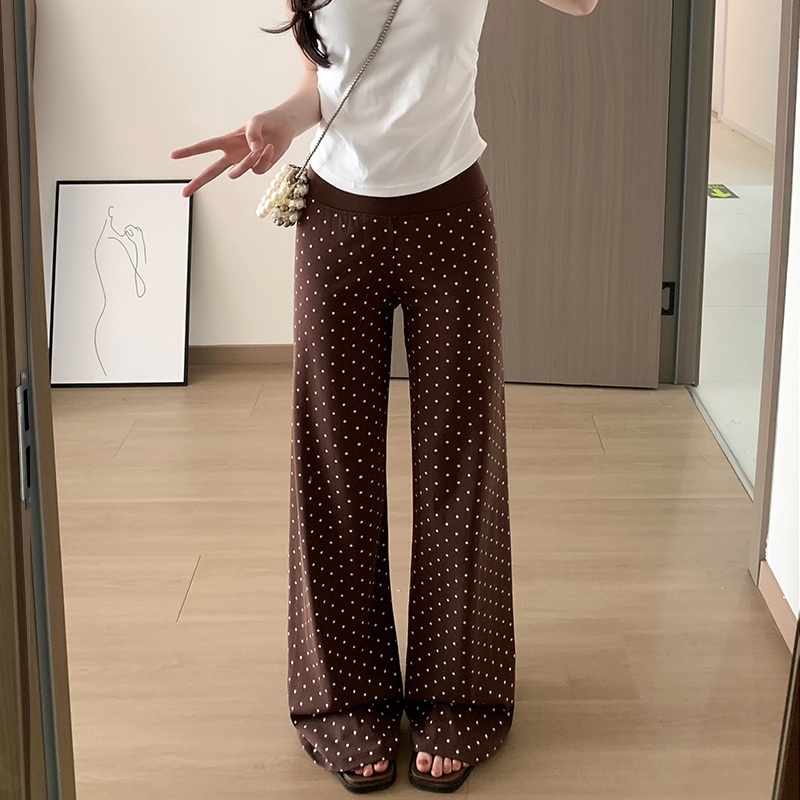 實拍藏青色波點微喇褲女2026夏季薄款高腰垂感顯瘦韓系休閑闊腿褲