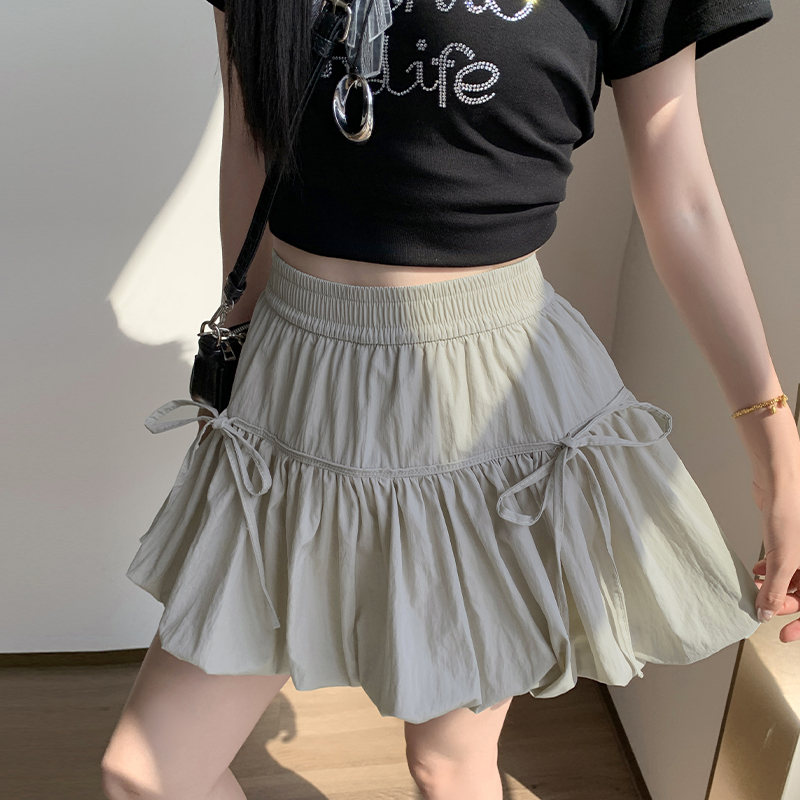 實拍花苞短裙女2026新款夏季薄款小個子高腰a字蓬蓬蛋糕半身裙子