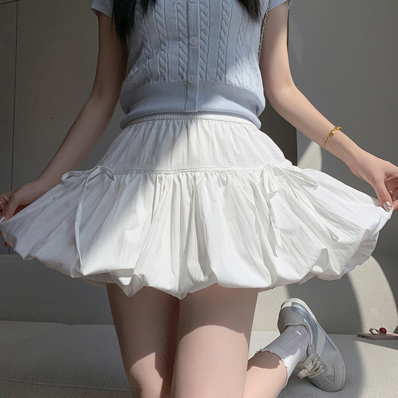 實拍花苞短裙女2026新款夏季薄款小個子高腰a字蓬蓬蛋糕半身裙子