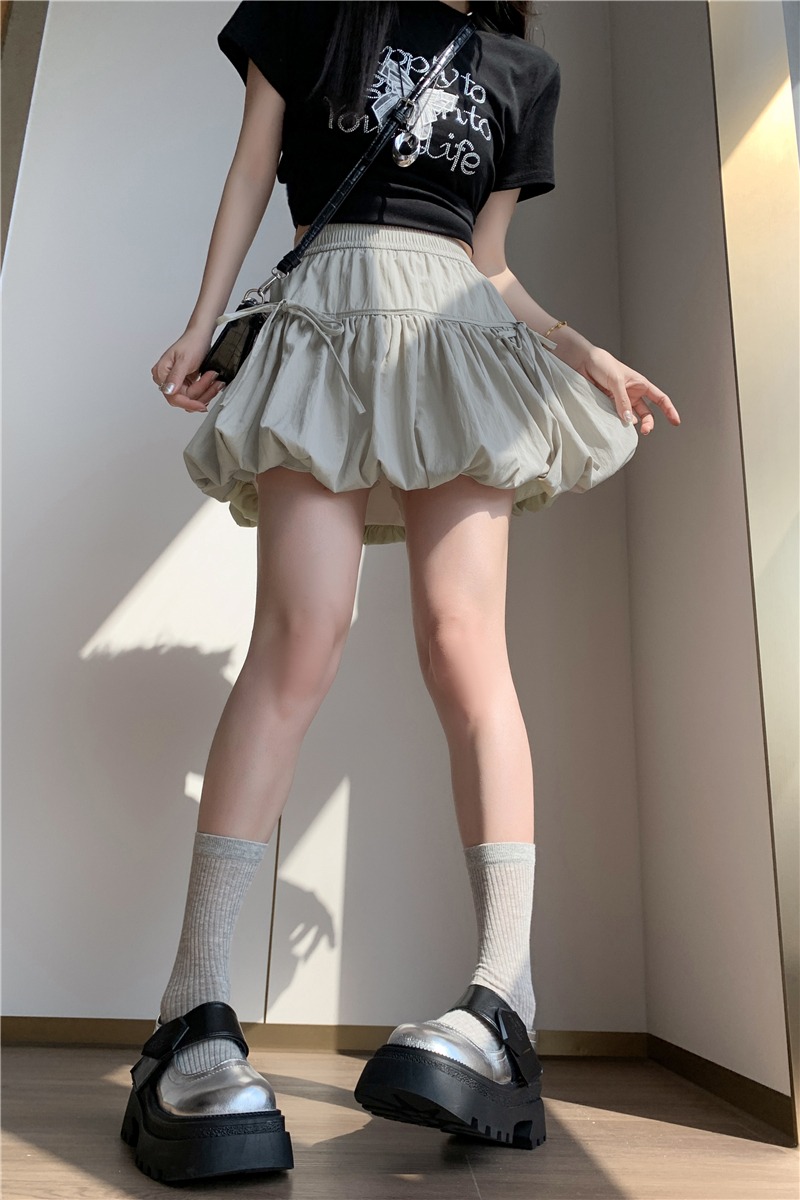 實拍花苞短裙女2026新款夏季薄款小個子高腰a字蓬蓬蛋糕半身裙子