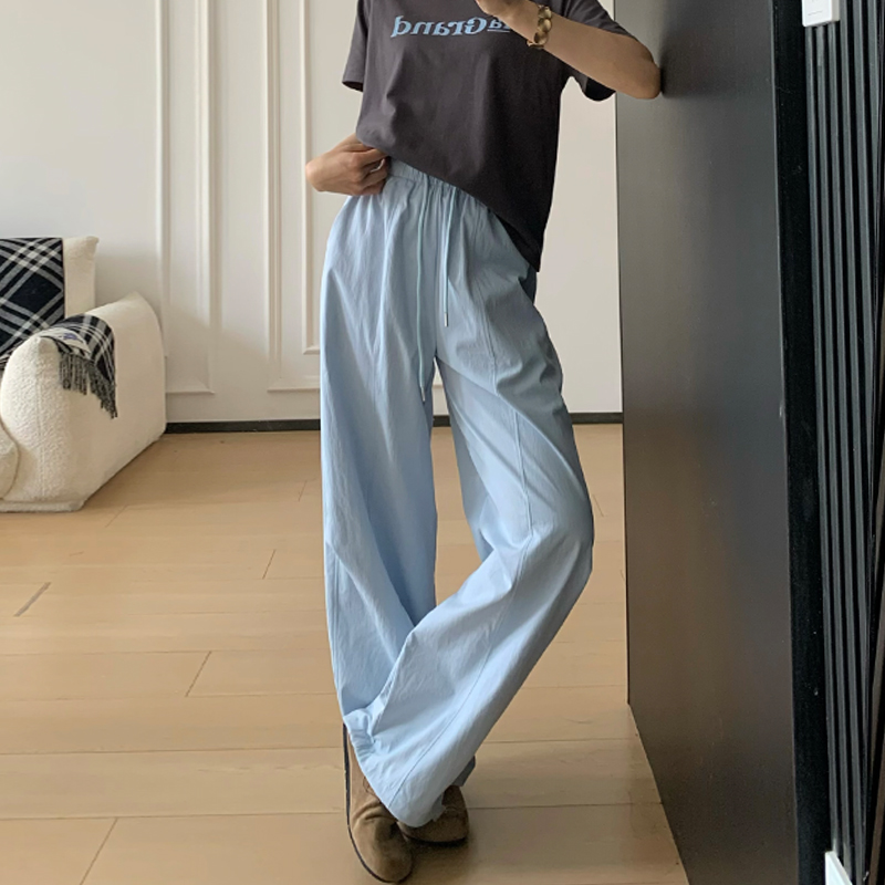 實拍白色刺繡速干工裝褲女2026夏季薄款美式高腰垂感運動闊腿褲子