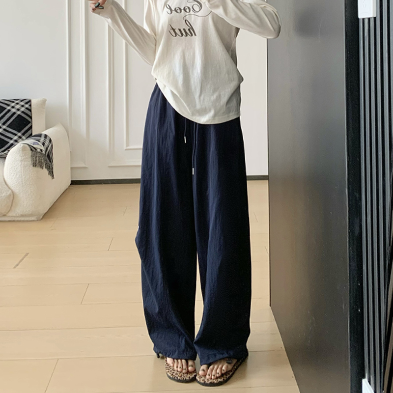 實拍白色刺繡速干工裝褲女2026夏季薄款美式高腰垂感運動闊腿褲子
