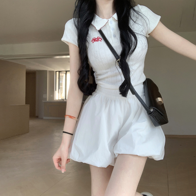實拍花苞短褲女夏季薄款寬松垂感冰絲速干闊腿休閑運動蓬蓬裙褲子
