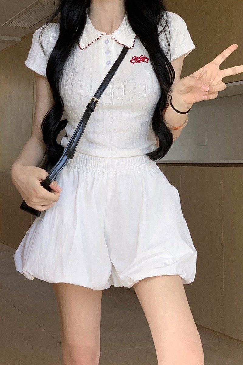 實拍花苞短褲女夏季薄款寬松垂感冰絲速干闊腿休閑運動蓬蓬裙褲子