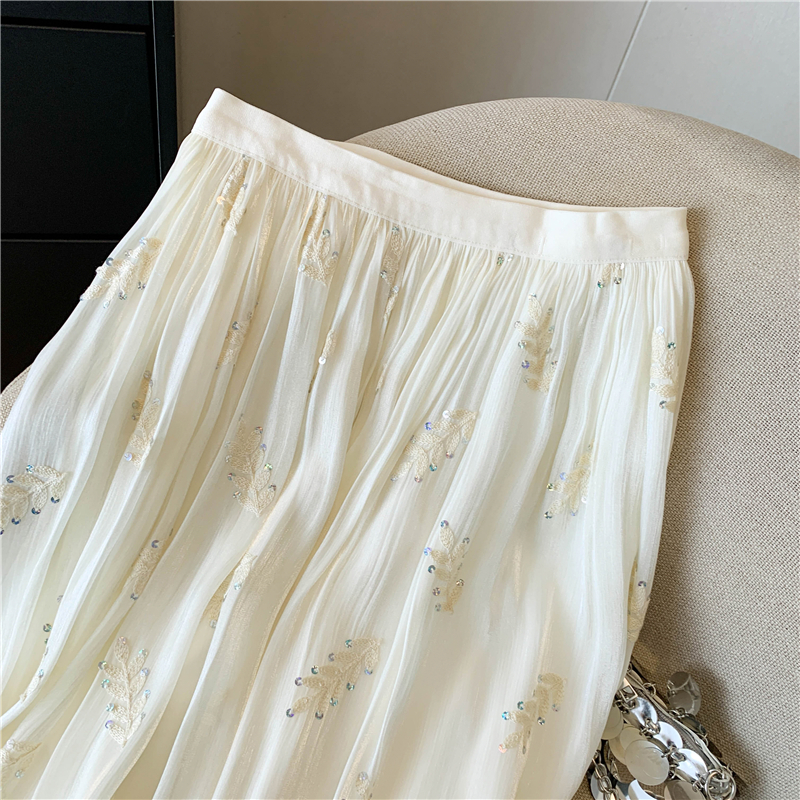 實拍流光紗刺繡半身裙女夏季2026新款感薄款垂感氣質a字蛋糕紗裙