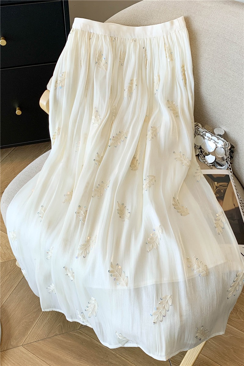 實拍流光紗刺繡半身裙女夏季2026新款感薄款垂感氣質a字蛋糕紗裙