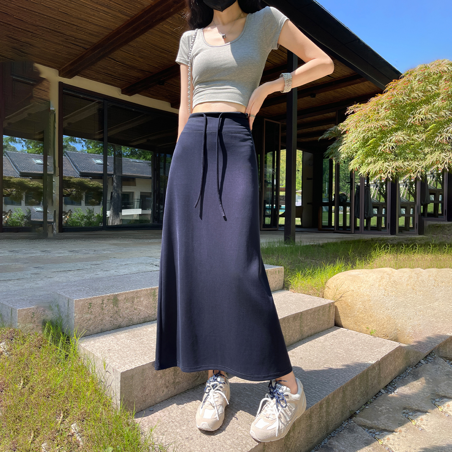 實拍半身裙女2026新款a字中長款高級感高腰氣質包臀直筒長裙夏季