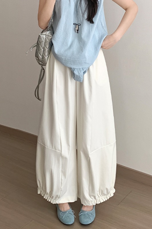 實拍冰絲花苞氣球褲女夏季薄款2026新款高腰寬松休閑闊腿九分褲子