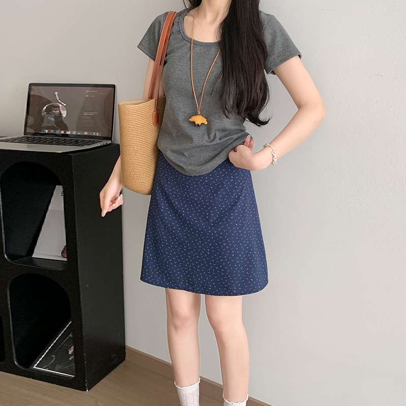 實拍藏青色碎花半身裙女夏季薄新款高腰顯瘦中長款包臀裙a字短裙
