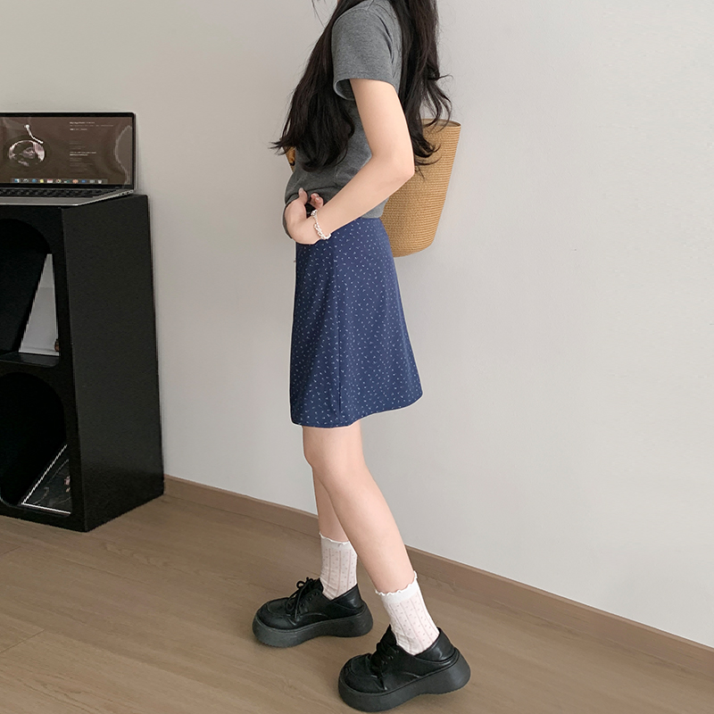 實拍藏青色碎花半身裙女夏季薄新款高腰顯瘦中長款包臀裙a字短裙