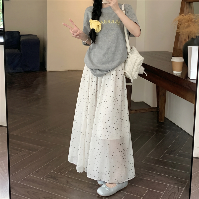 實拍韓版法式波點半身裙女2026夏季新高腰A字大擺長裙氣質雪紡裙
