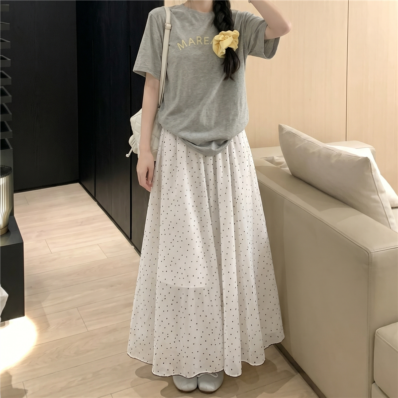實拍韓版法式波點半身裙女2026夏季新高腰A字大擺長裙氣質雪紡裙