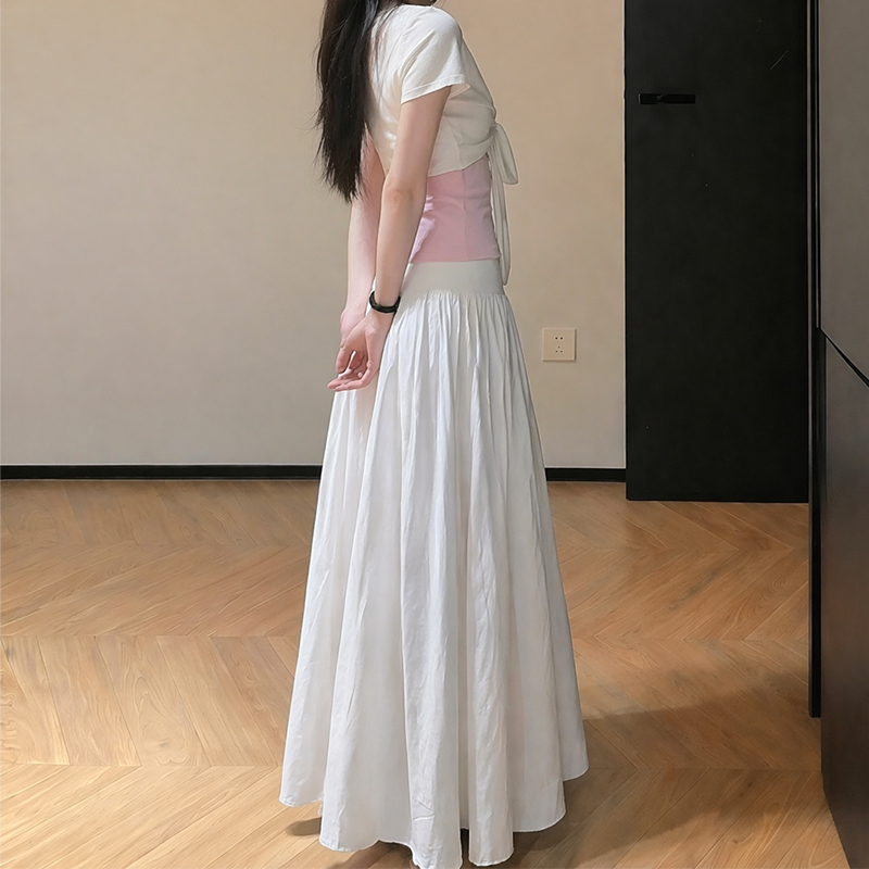 實拍半身長裙輕奢高級感垂感女夏季2026新款褶皺高腰a字大擺傘裙