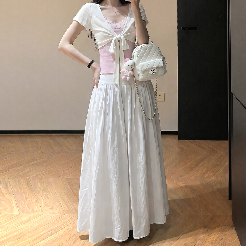 實拍半身長裙輕奢高級感垂感女夏季2026新款褶皺高腰a字大擺傘裙