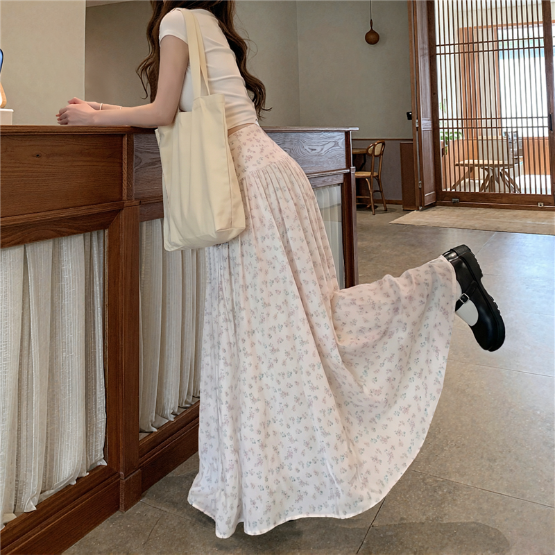 實拍溫柔碎花半身裙女夏季高腰顯瘦百搭長裙甜美設計感排扣a字裙