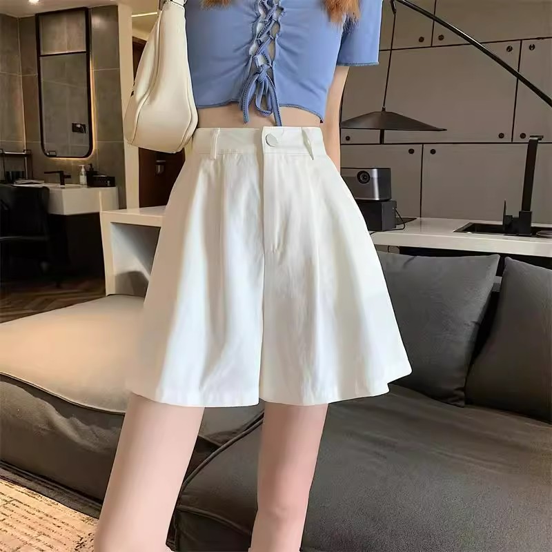 MY70215# 水洗棉西装短裤女夏季薄款小个子高腰显瘦宽松休闲a字阔腿五...