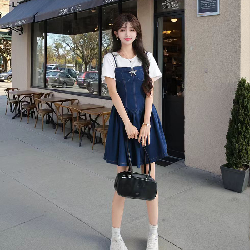 FA33024# 夏季新款小清新绝美牛仔吊带打底连衣裙 服裝批發女裝批發服飾貨源