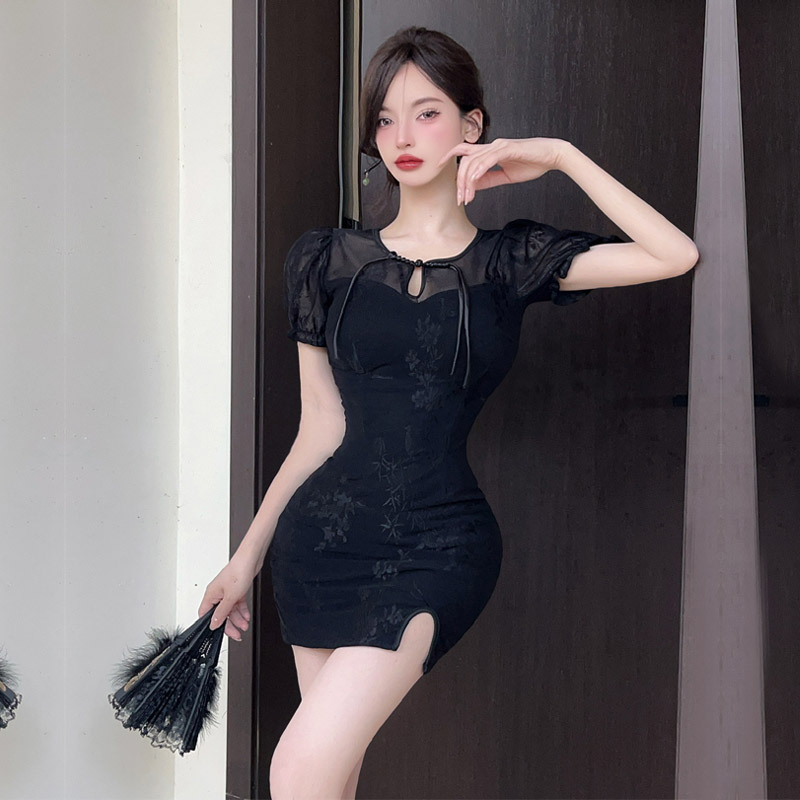 FA33021# 新款性感圆领改良旗袍短袖包臀连衣裙 服裝批發女裝批發服飾貨源