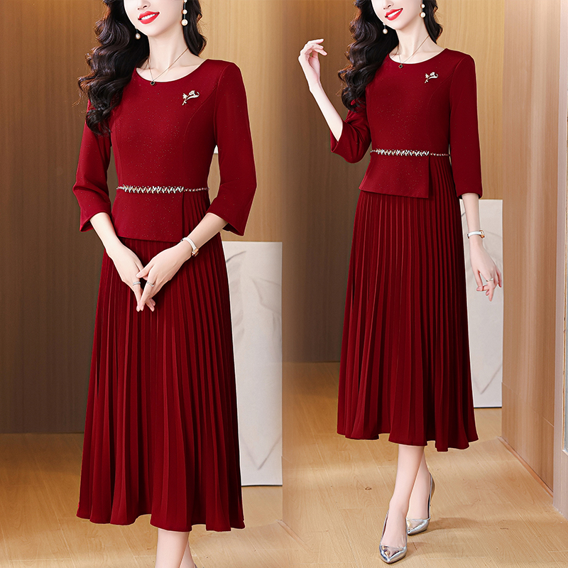 MY14704# 妈妈婚宴礼服年轻高贵参加婚礼连衣裙喜婆婆喜服结婚长袖大气...