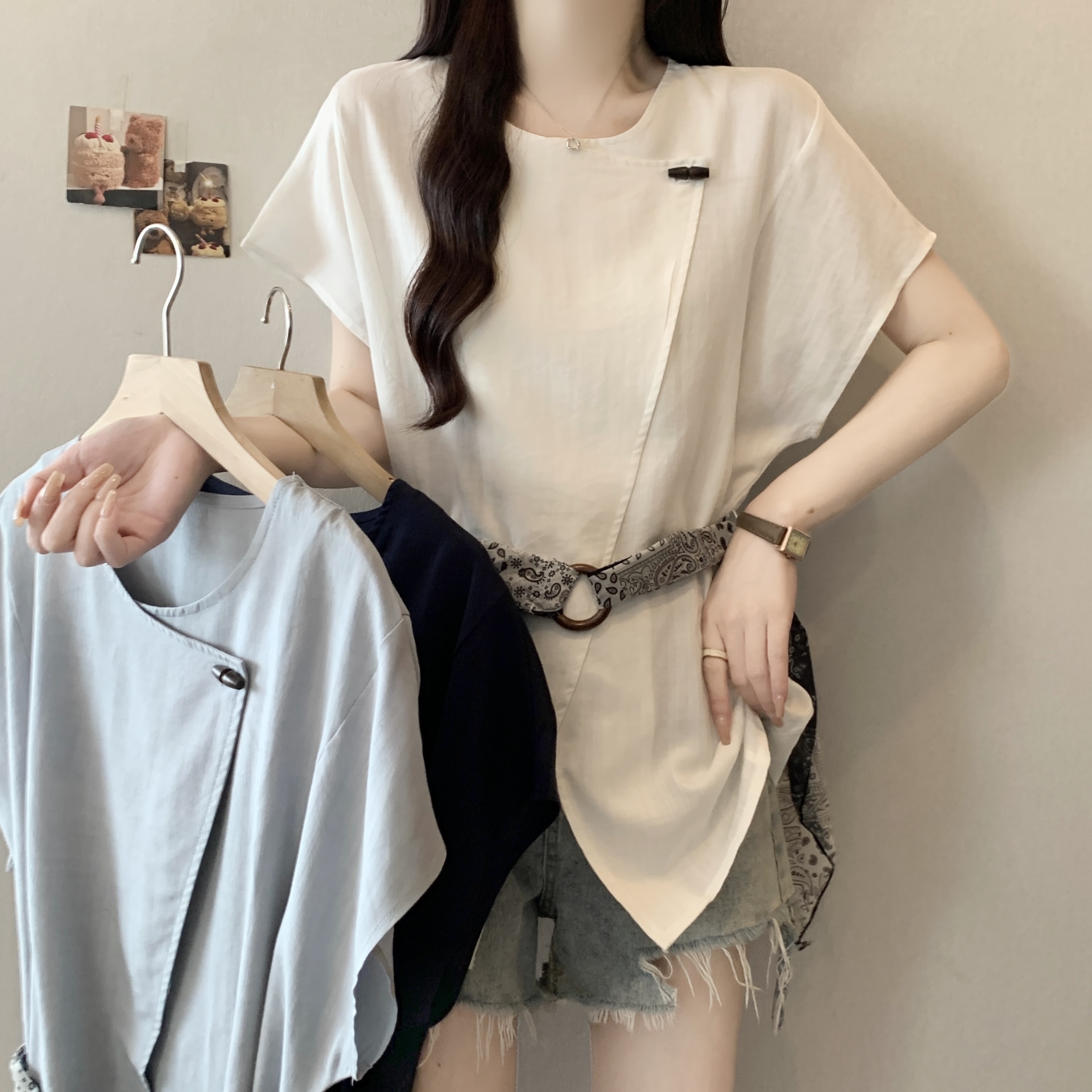 大码女装夏新款设计感小众牛角扣...
