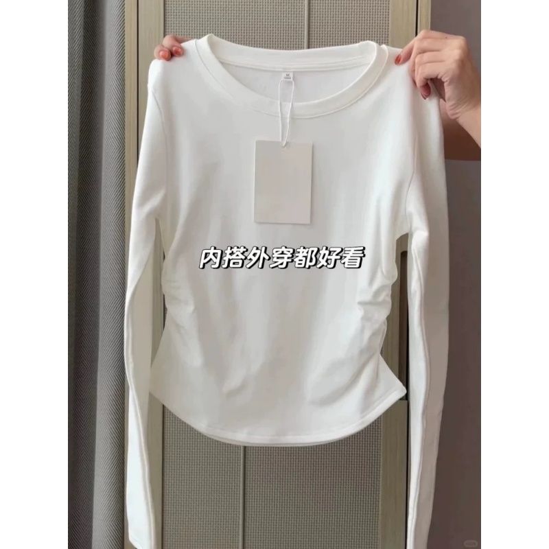 MY16558# 圆领长袖打底衫女胖mm大码收腰内搭修身正肩T恤上衣女裝貨...
