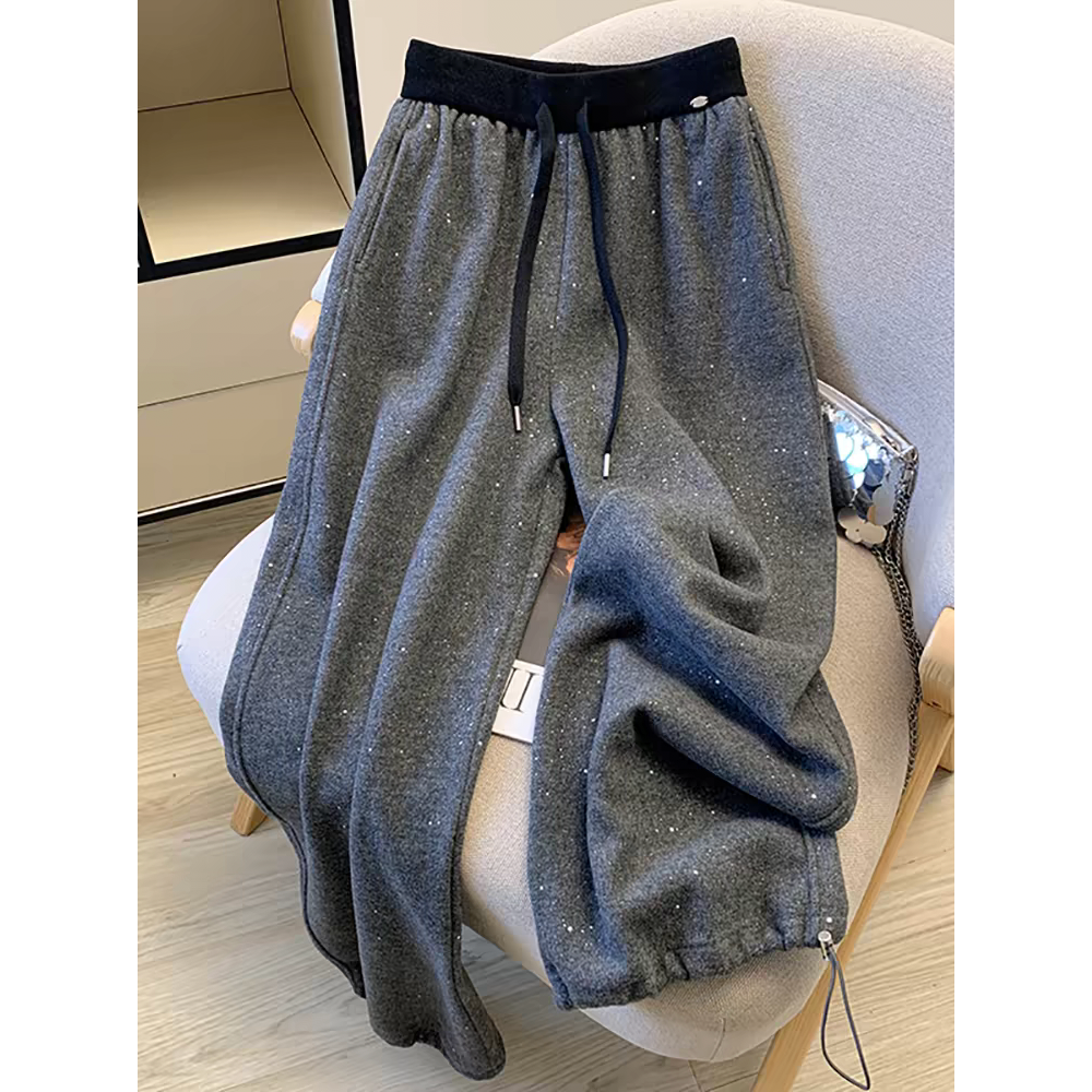 MY16811# 原版质量罗纹德绒复超柔韩系高级感松紧腰卫裤新款休闲裤潮女...