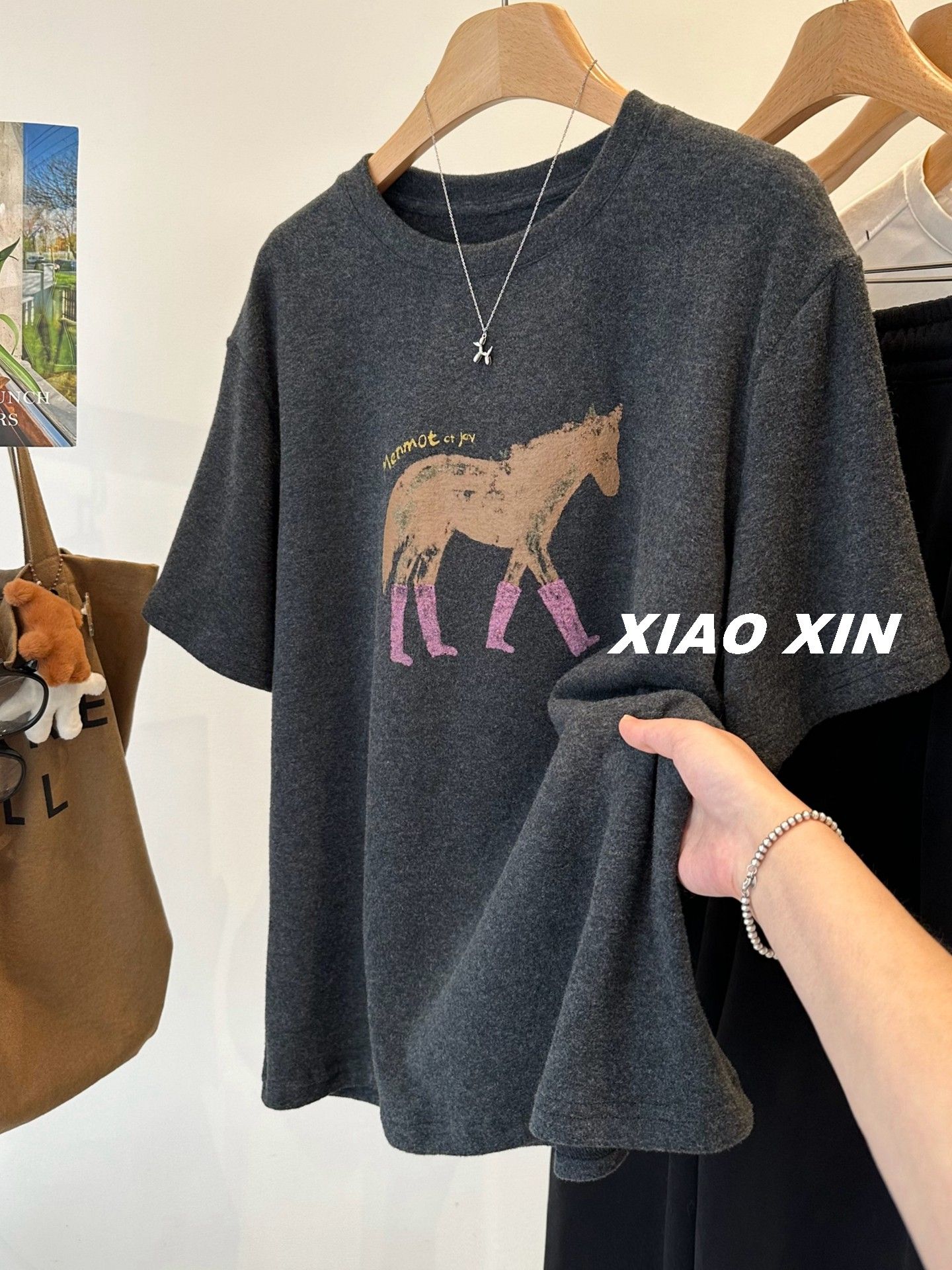 MY16802# 原版螺纹德绒大码300斤韩系磨毛短袖T恤女印花宽松半袖上...