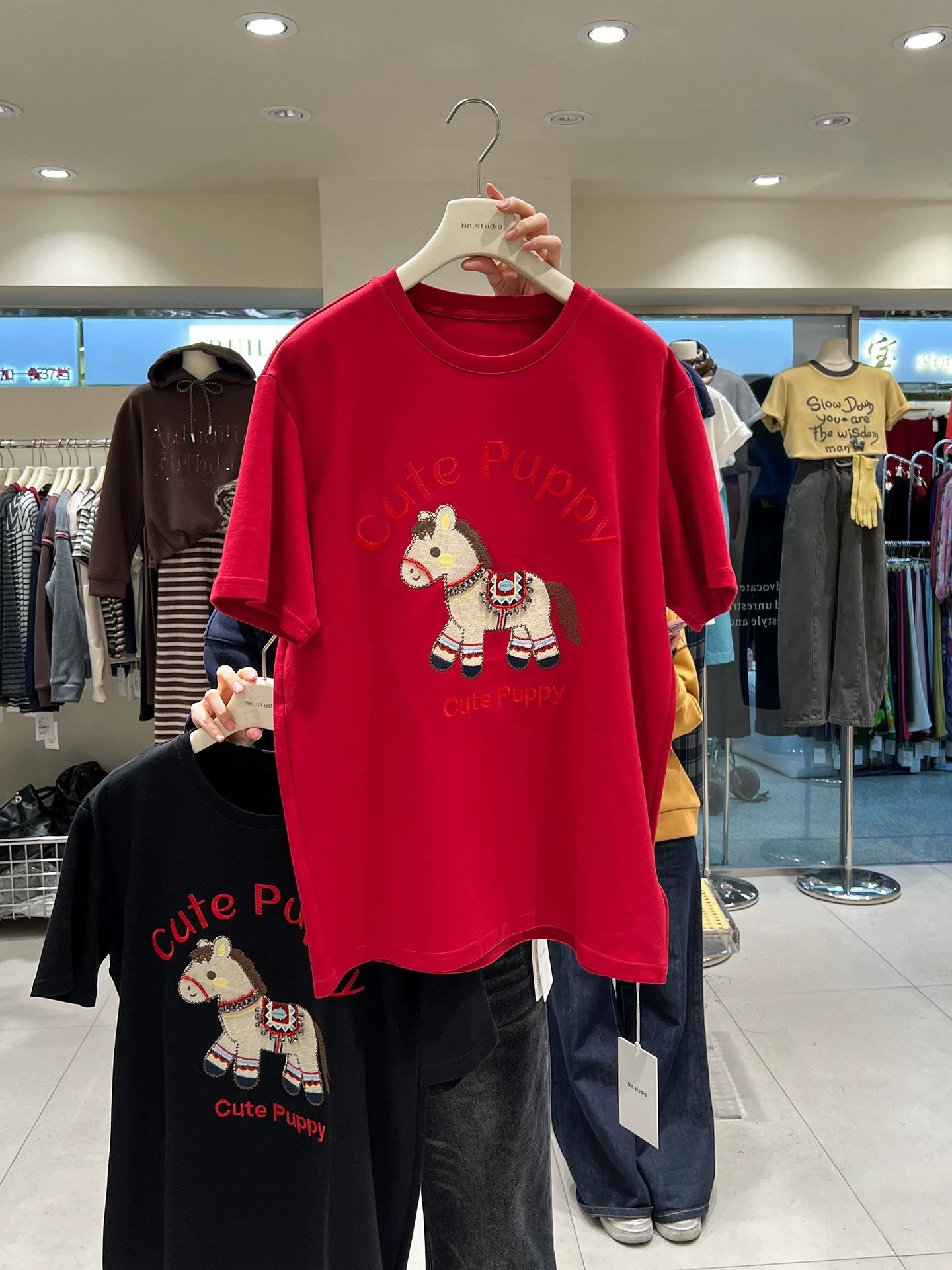 MY16800# 原版德绒特大码300斤马年氛围感短袖T恤厚款刺绣上衣潮女...