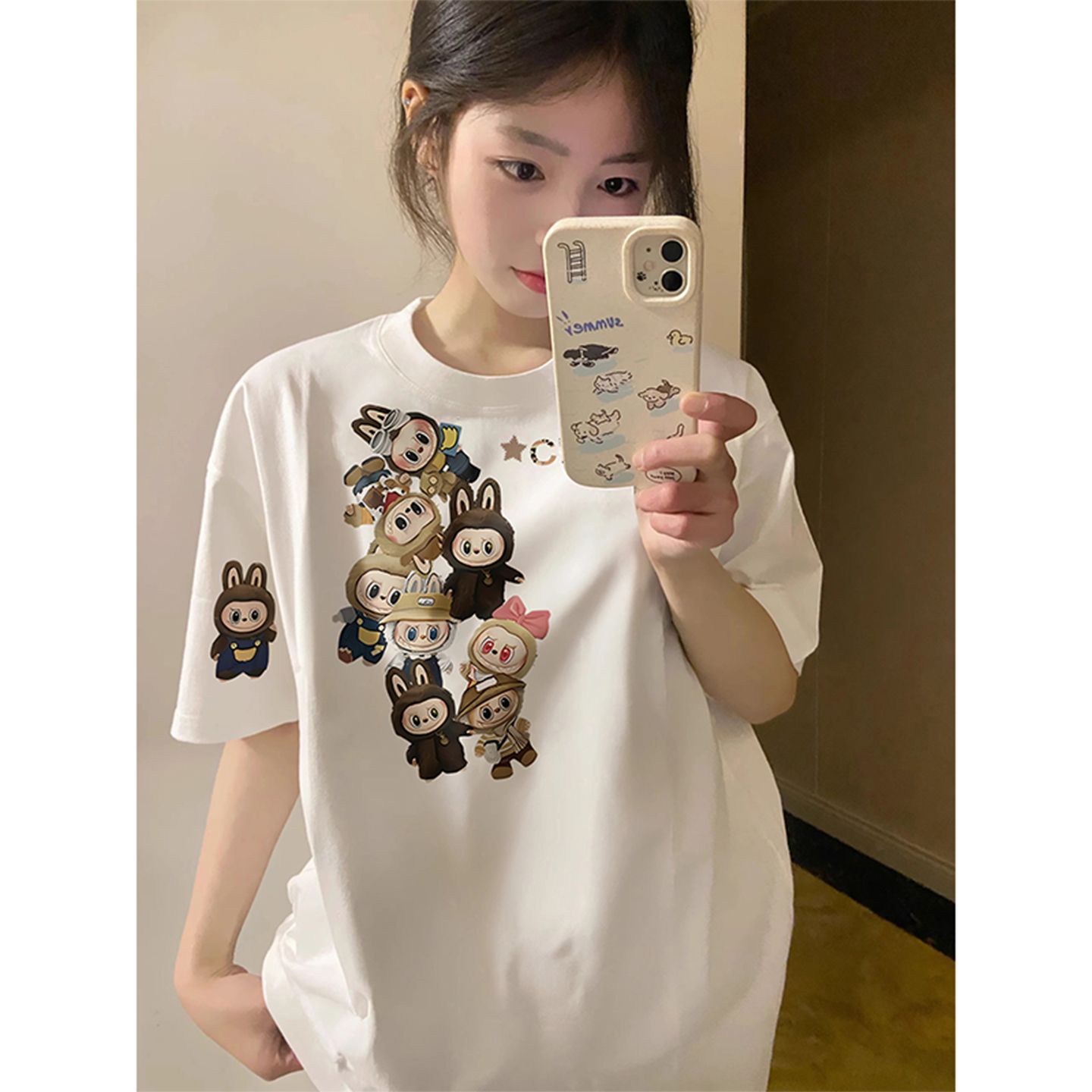 MY12106#纯棉夏季宽松设计感小众街头情侣纯棉短袖T恤潮女