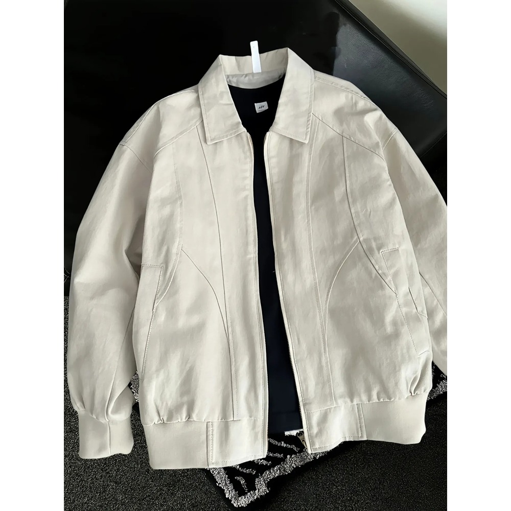 潮牌韩系cleanfit浅色翻领工装外套男士春秋款上衣短款高级感夹克