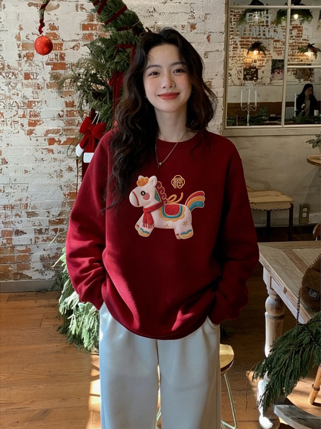 MY17473# 仿棉华棉 复合牛奶丝复合银狐绒印花情侣圆领卫衣女裝貨源服裝批發