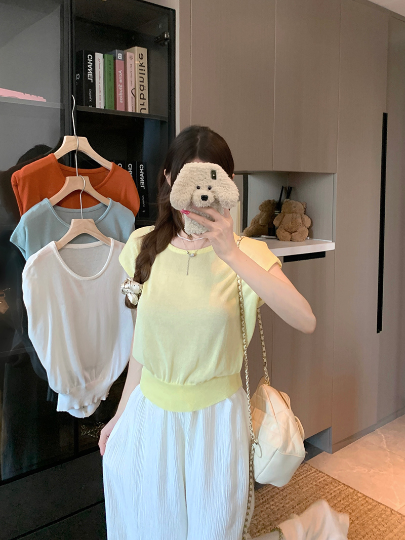 MY9193# 24支哑光双曲短袖t恤针织衫夏2025纯色短款圆领上衣女装女裝貨源服裝批發
