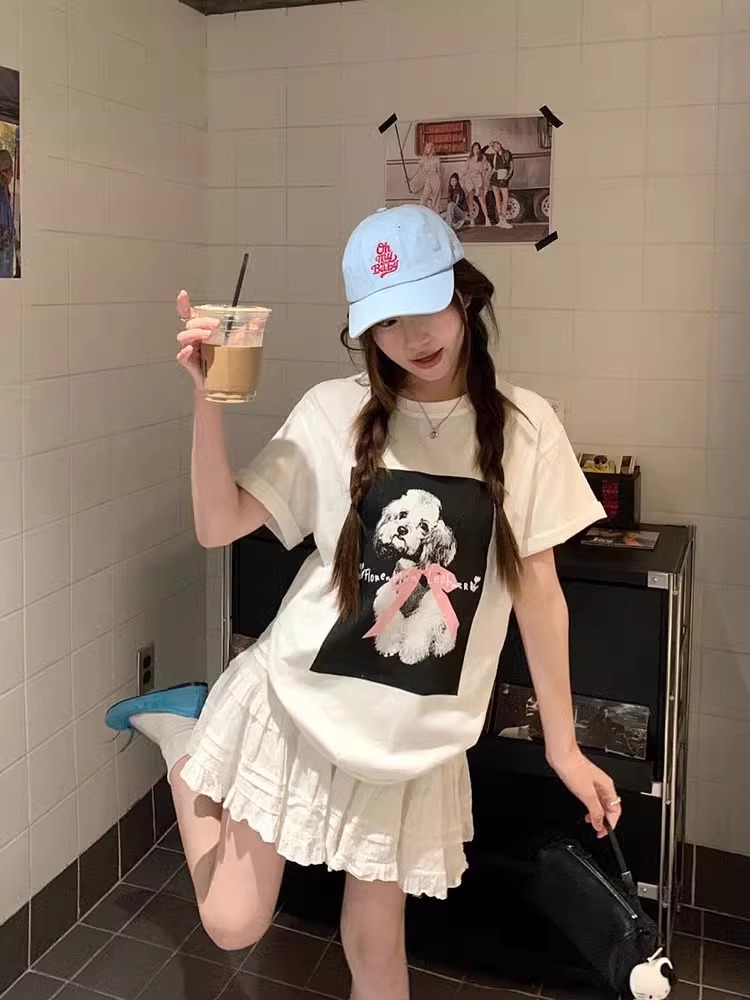 MY11320# 21支纯棉100%棉短袖T恤女宽松大码印花女裝貨源服裝批...