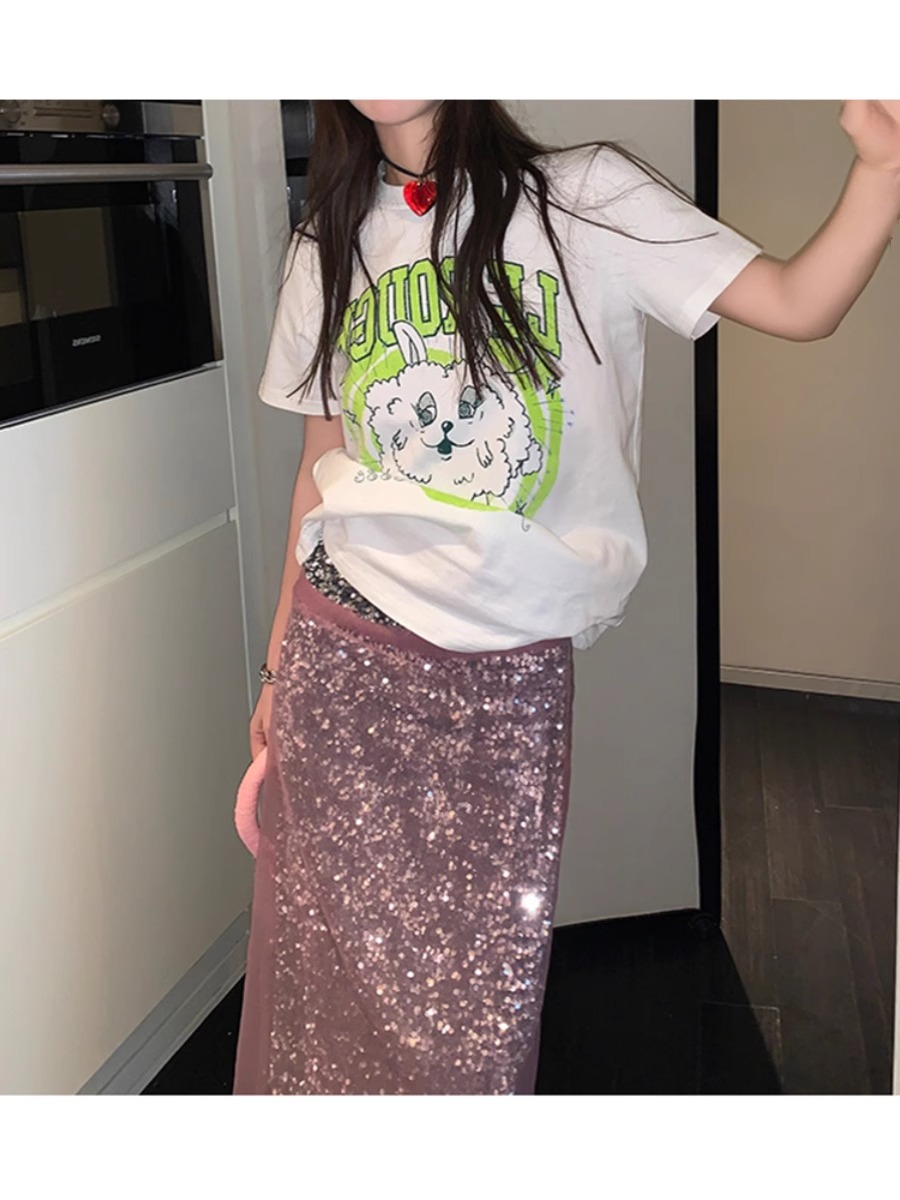 MY11319# 21支纯棉100%棉短袖T恤女宽松大码印花女裝貨源服裝批...