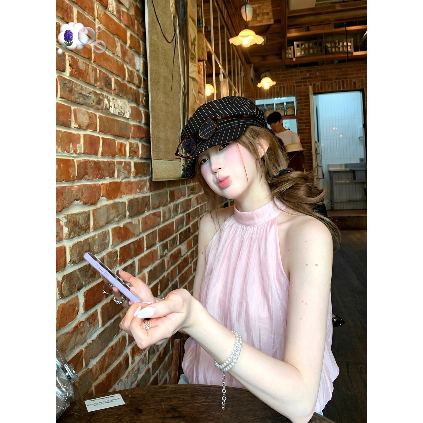 RY8100# 高级感显瘦无袖温柔上衣女夏法式轻薄蓬蓬花苞系带挂脖背心