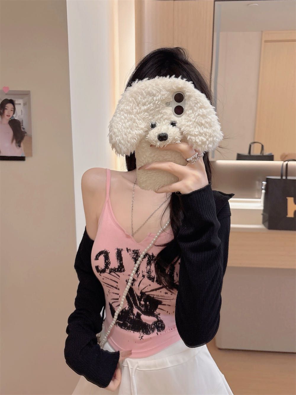 MY12240# 人棉带胸垫纯欲印花修身一体带胸垫V领吊带内搭可外穿女裝貨...