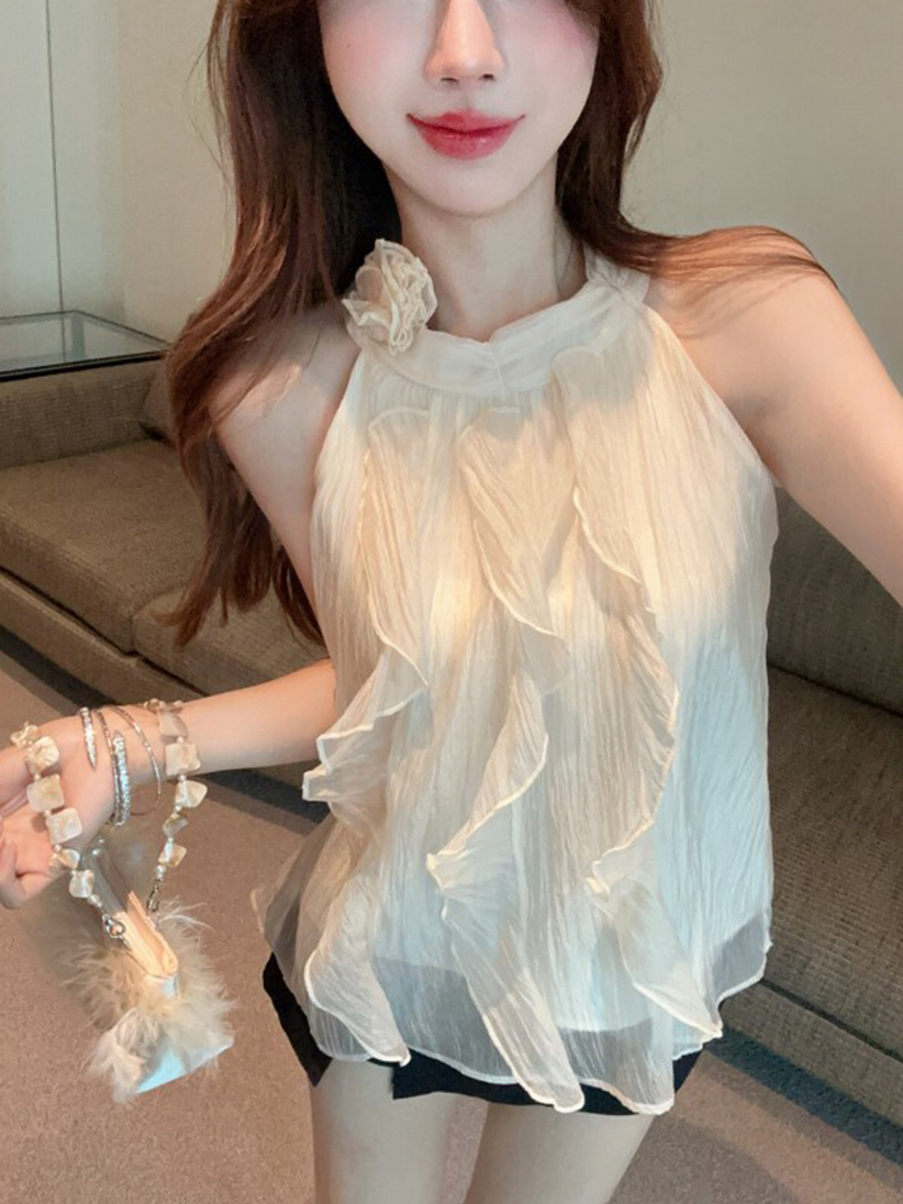 RY3031# 甜美蕾丝挂脖上衣吊带背心夏日出游穿搭泰式小众甜辣妹无袖露肩