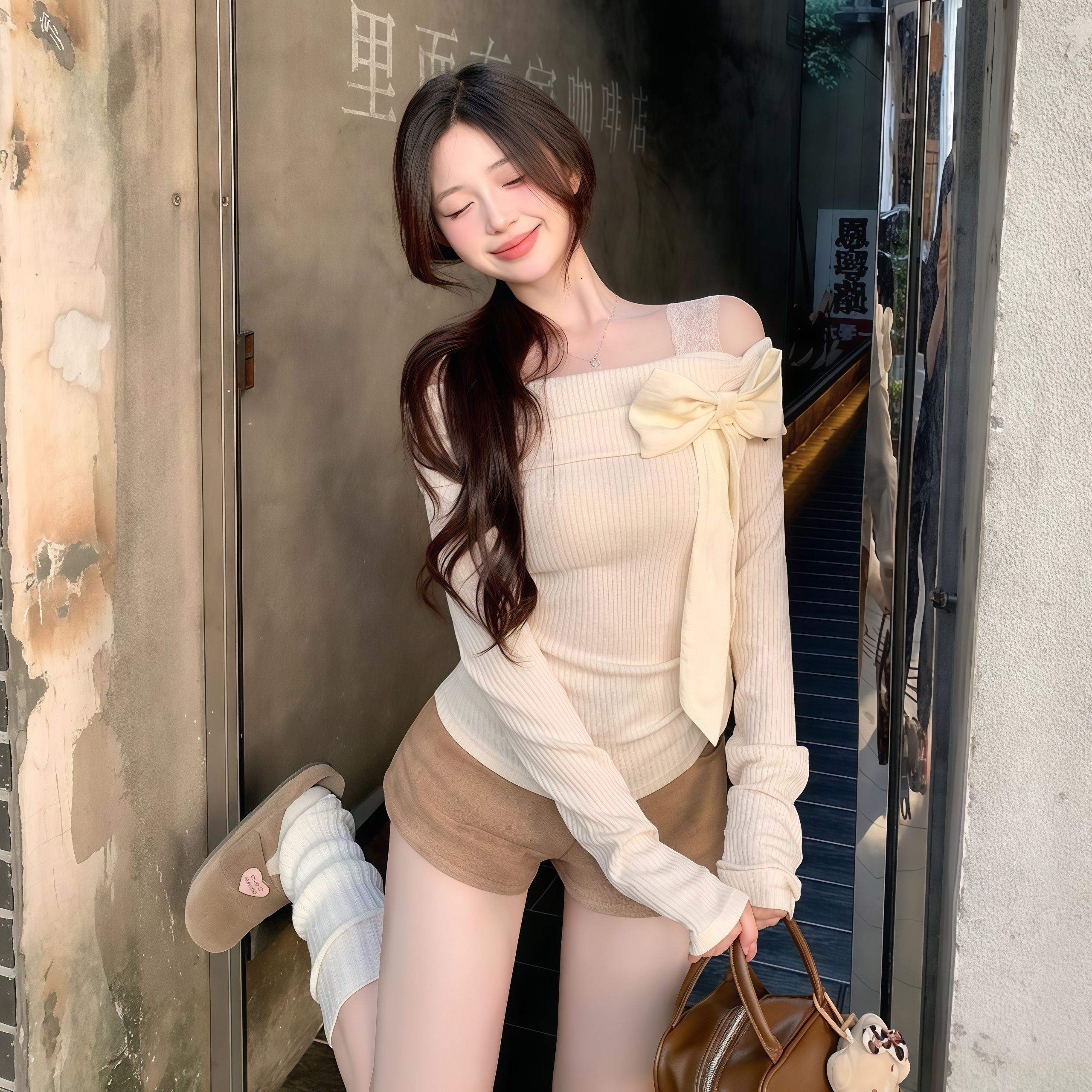 MY14408# 可拆蝴蝶结长袖女秋季修身甜美内搭设计感打底衫上衣女裝貨源...