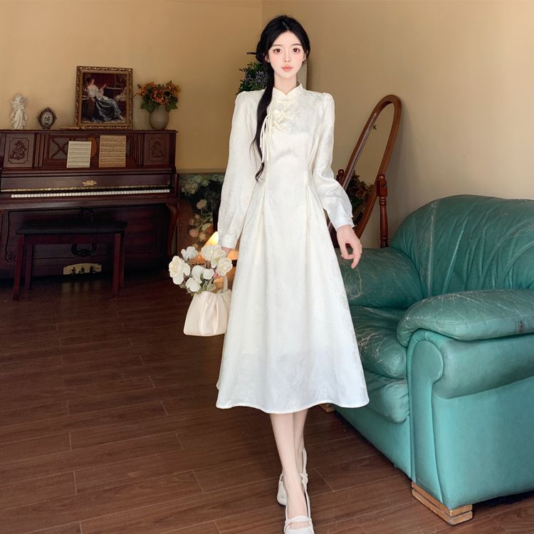 MY17744# 茶歇法式刺绣连衣裙温柔风气质甜美在逃公主森系仙女初恋长裙...