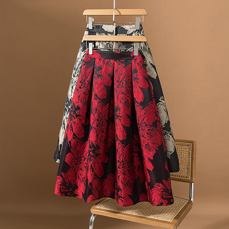 RY870# 实拍大码女装韩版新款高级感提花收腰提花大摆蓬蓬半身裙