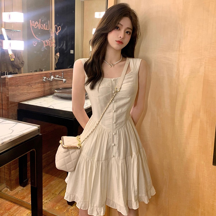 MY12045# 夏季新款甜美白月光气质甜美温柔风吊带连衣裙女修身显瘦纯色裙子女裝貨源服裝批發