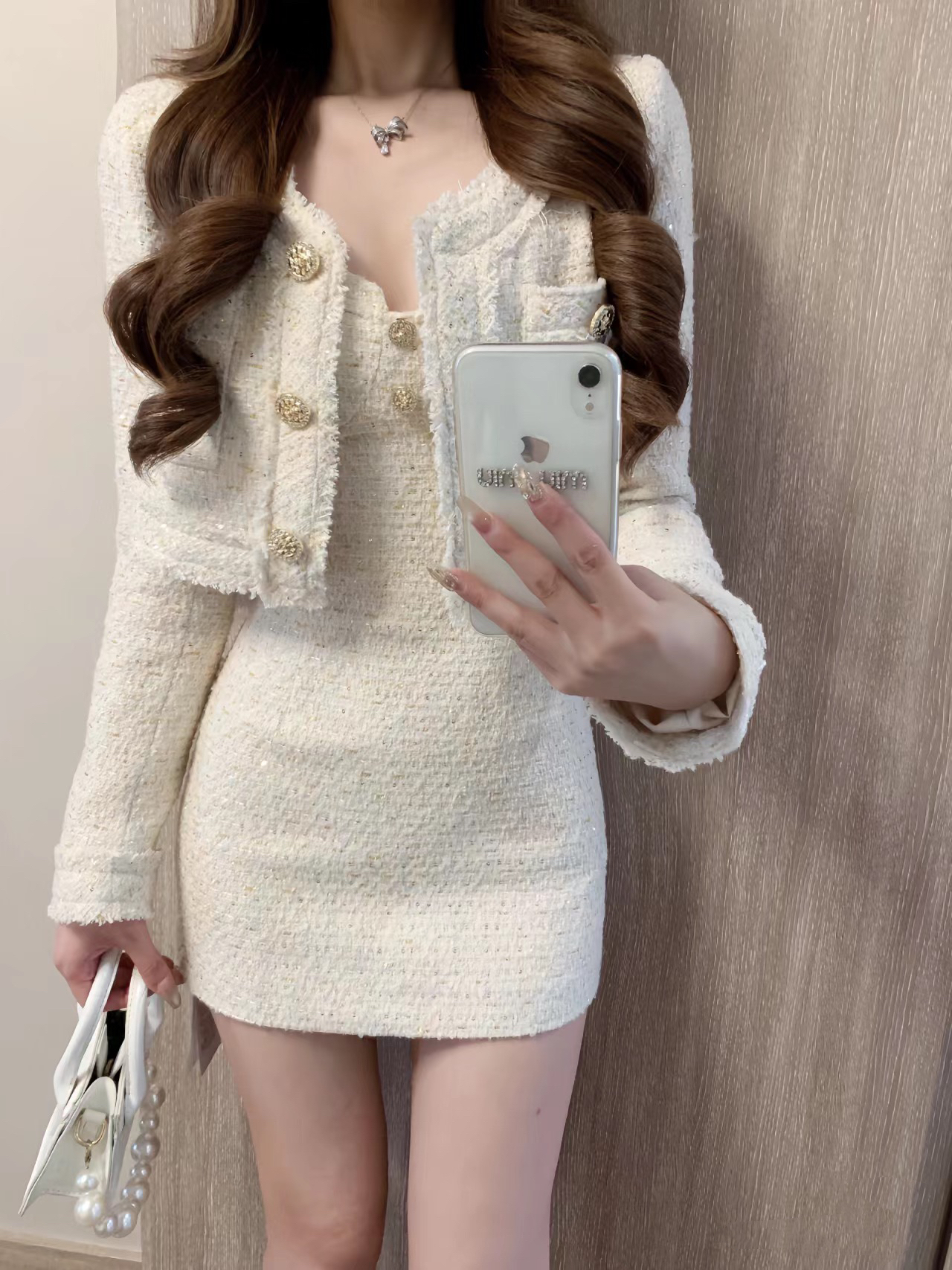 MY14234# 小香风套装秋装搭配一整套时尚名媛外套连衣裙高级两件套女裝貨源服裝批發