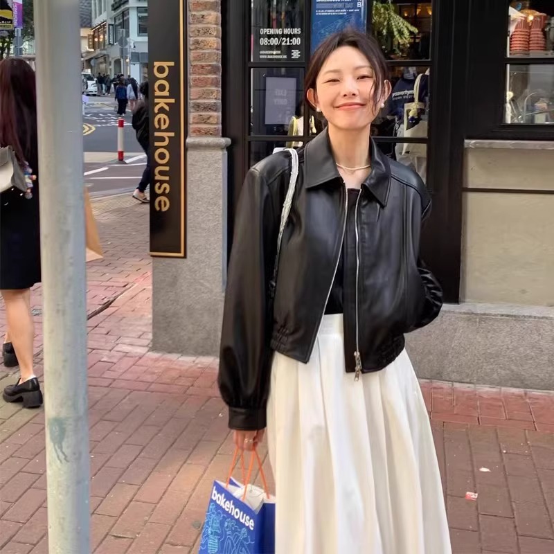 MY14238# 短款皮衣外套女夹克新款高级感独特超好看小个子女裝貨源服裝批發