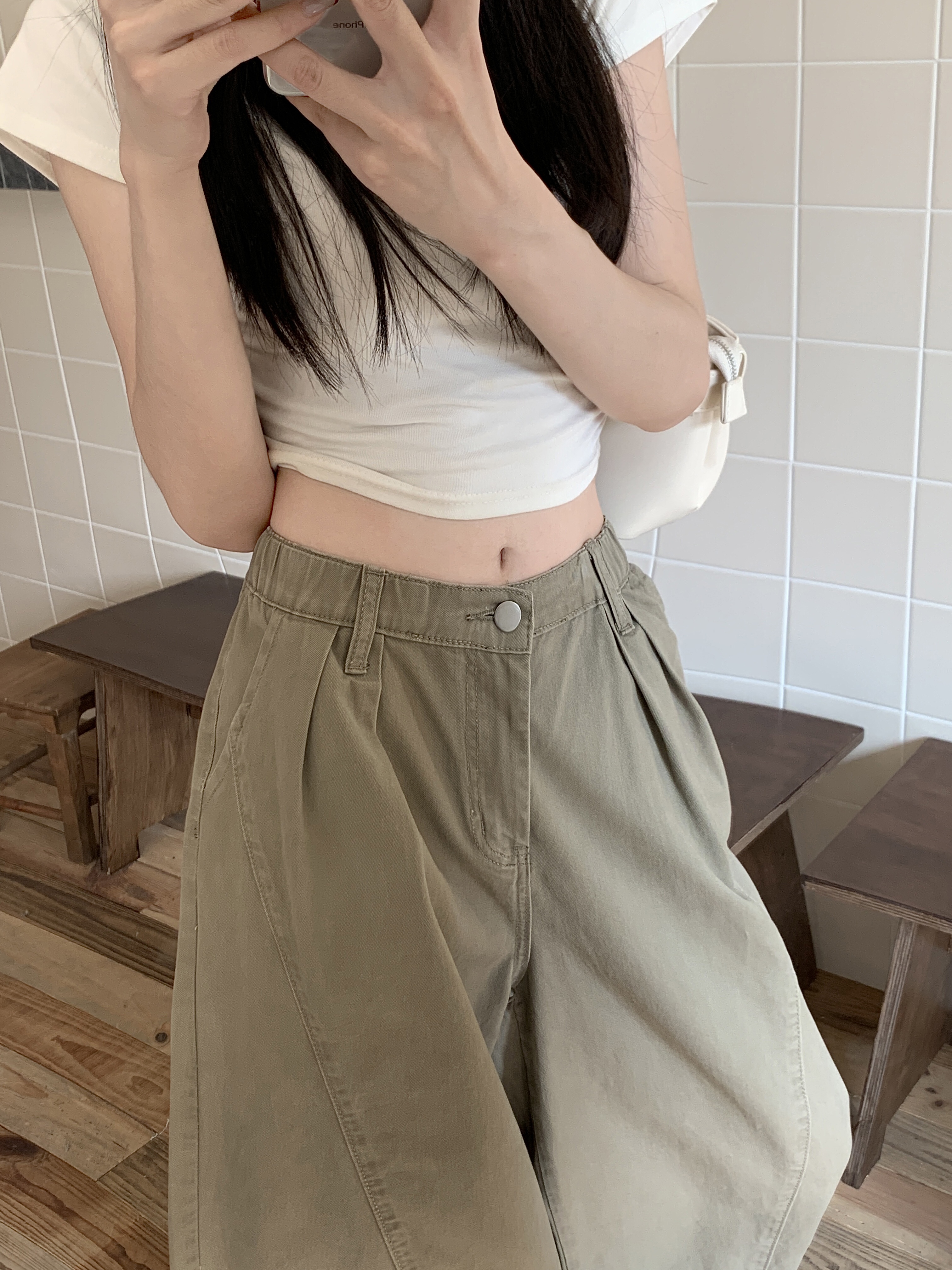 嘻哈美式潮牌彎刀牛仔褲女夏季高街vibe寬松闊腿休閑褲子