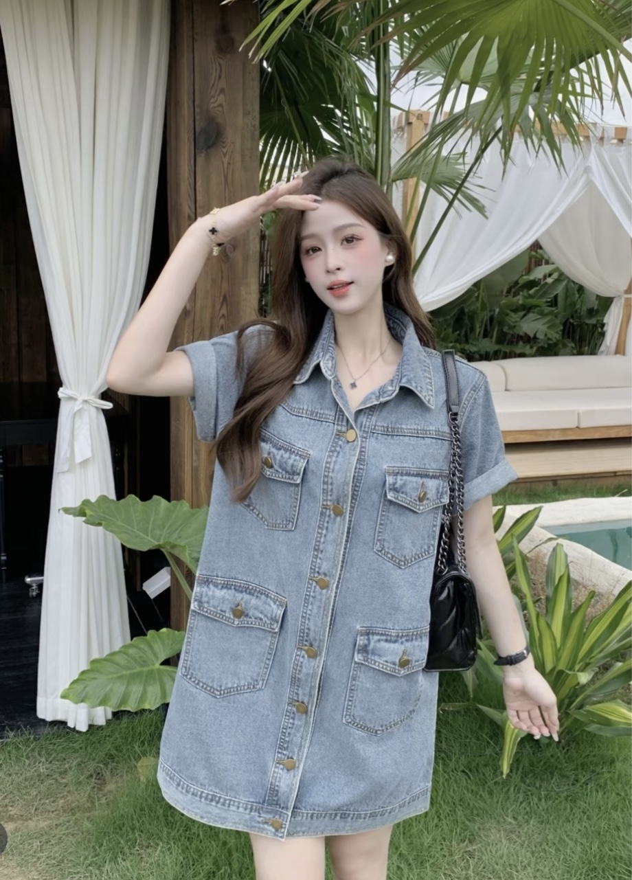 MY8833# 欧若风复古港风休闲气质牛仔连衣裙女夏韩版宽松显瘦短裙女裝貨源服裝批發
